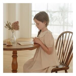 Louisiella Girls Claret Ecru Vintage Feel Dress Lace Collar size 4